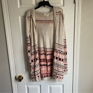 LA Hearts Tribal Pattern Open Cardigan M